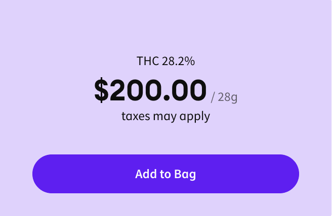 The same 28g on another Illinois menu: $200.00, THC 28.2 percent.