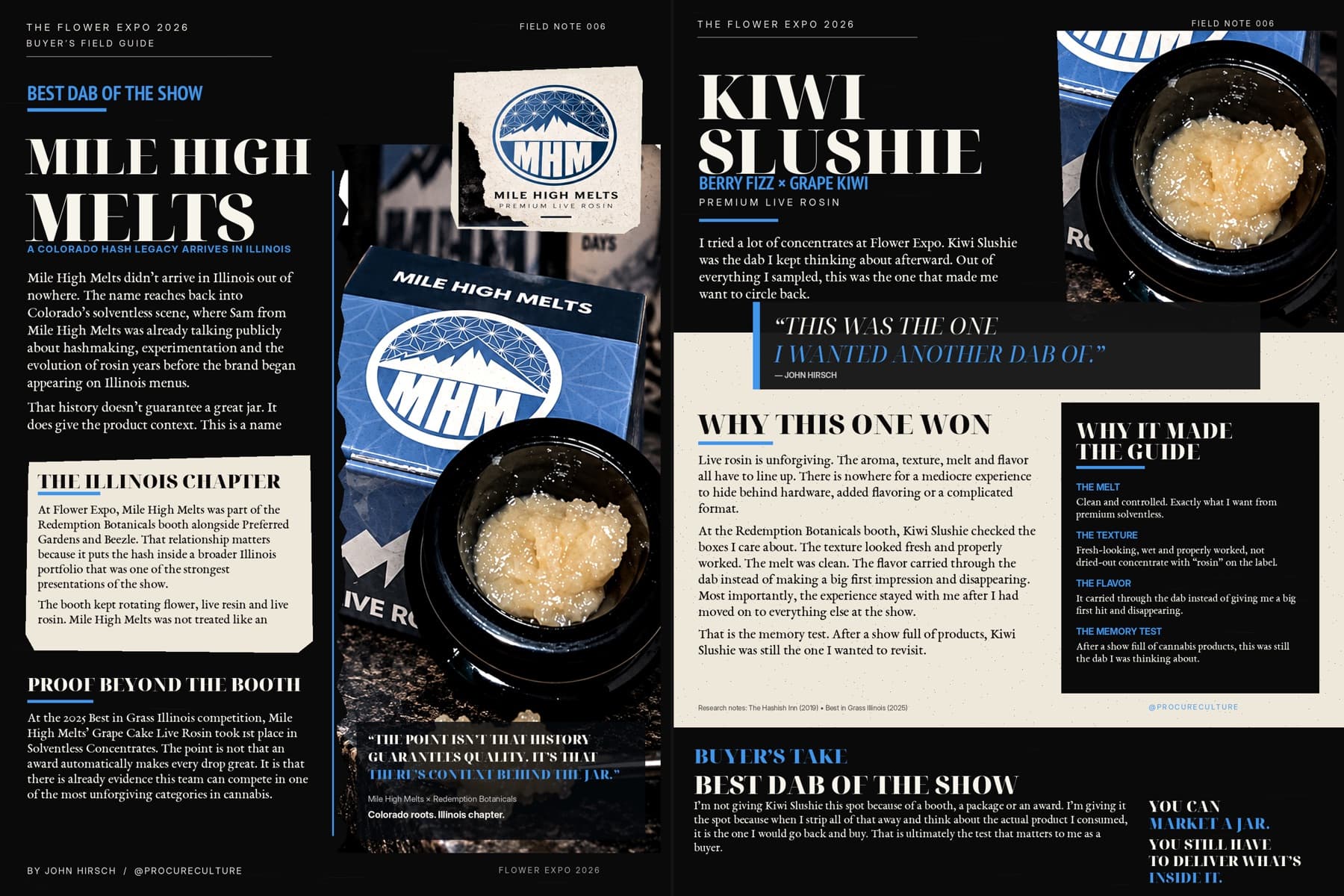 Field Note 006, Mile High Melts: the spread as it appears in Issue 001